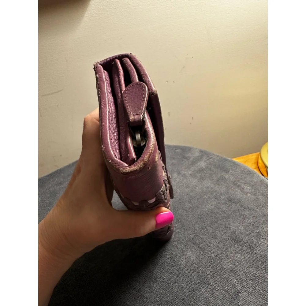 Bottega Veneta Purple Leather Long Snap Wallet w/ Woven Detail - Picture 14 of 15